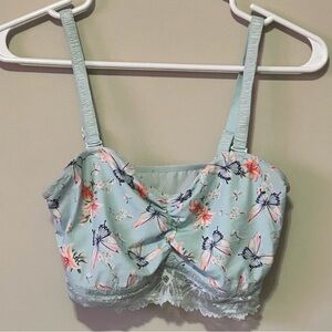 La Vie En Rose Light Blue Butterfly Lace Trim Bikini Top Adjudtable Straps Large
